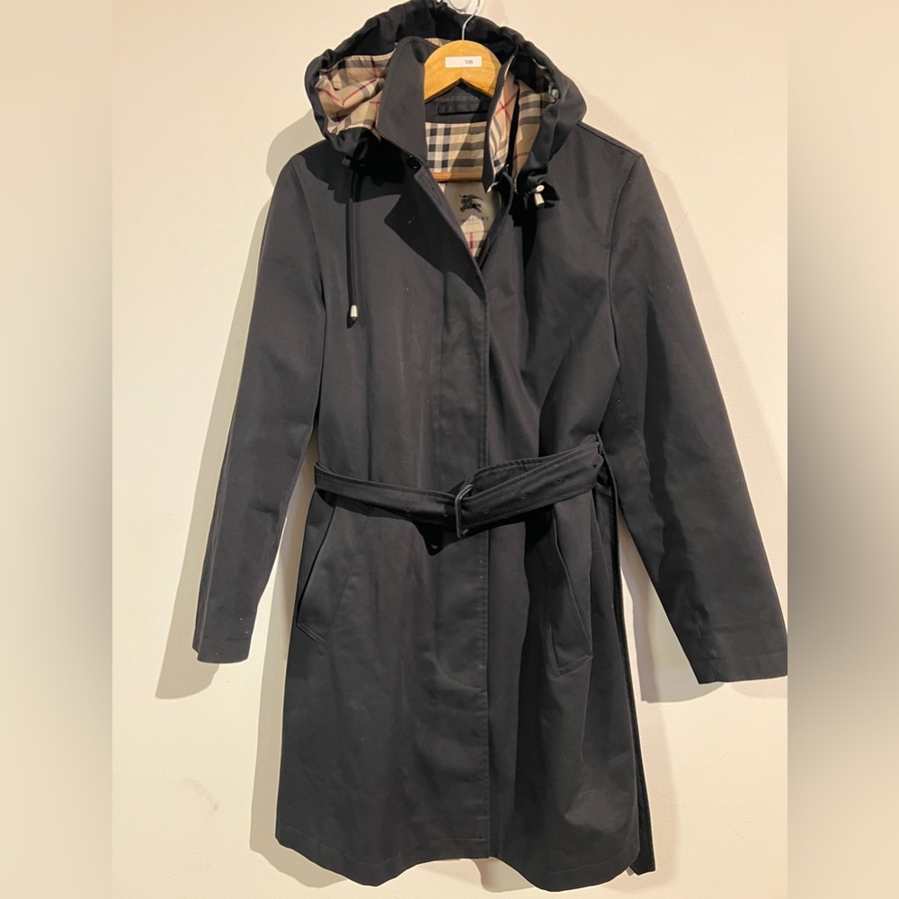 Burberry London black Natasha hooded (removable) trench coat